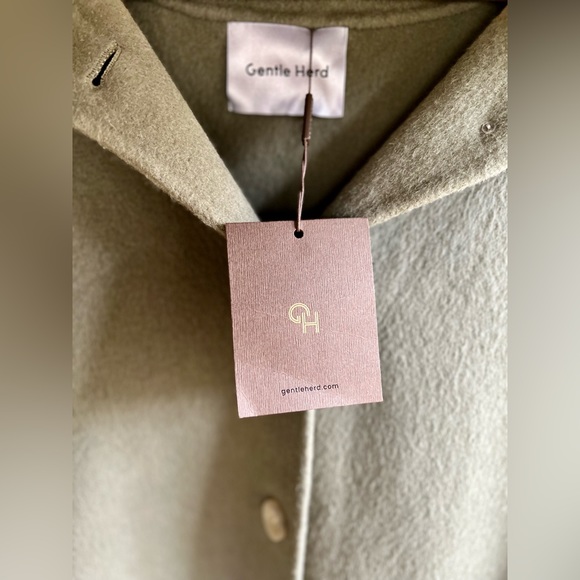 Funnel Collar Puff Sleeve Wool-Alpaca Coat (Army Green) - Gentle Herd - Picture 8 of 11